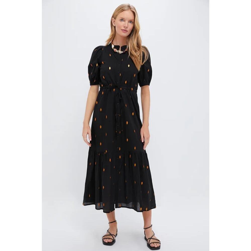 LOVE TOMAS BY EMERSON FRY Gold Leaf Lurex Black Lucy Dress Size XS NWT